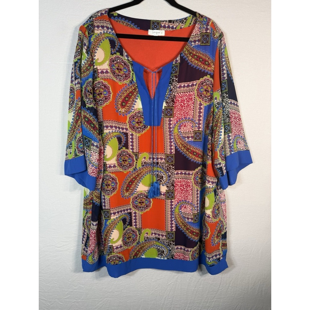 Umgee Womens Colorful Boho Tunic 2XL Multicolor Boho Print 3/4 Sleeve
